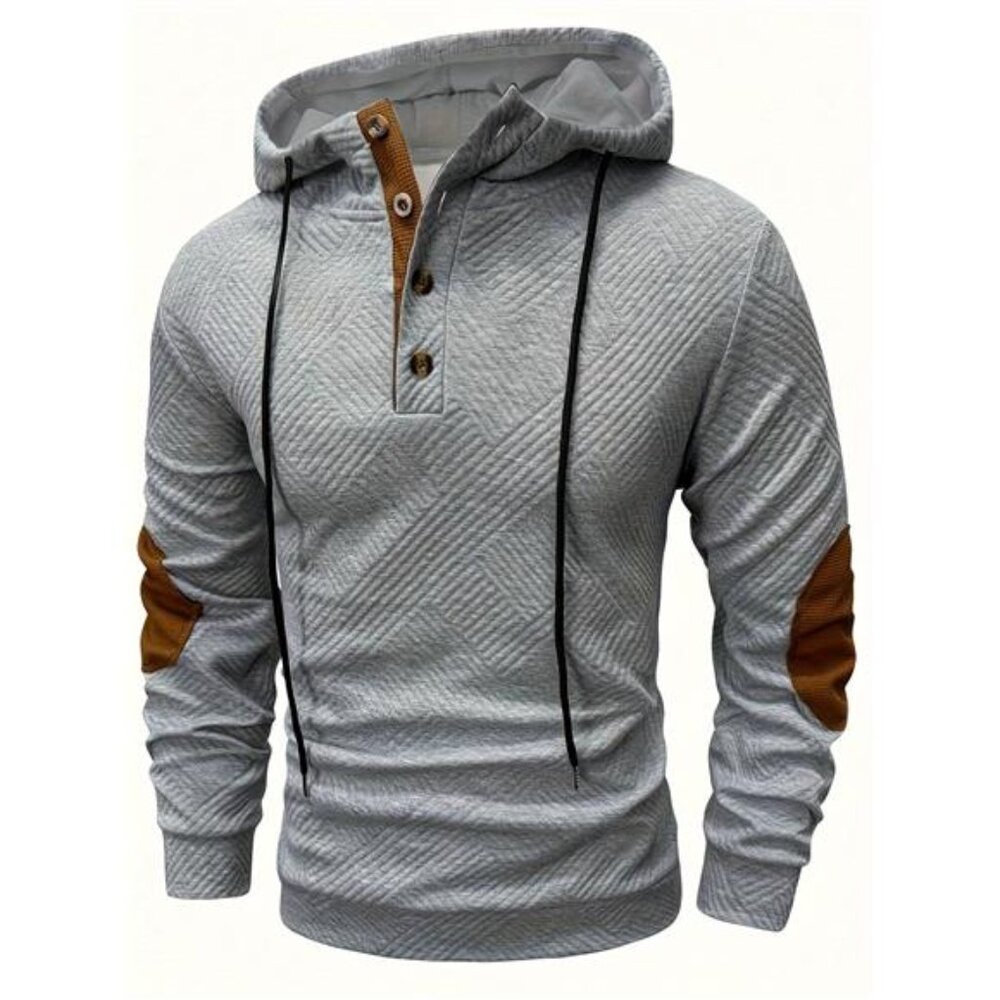 NWT Men's Grey Hooded Cardigan with Brown Buttons Multiple Sizes